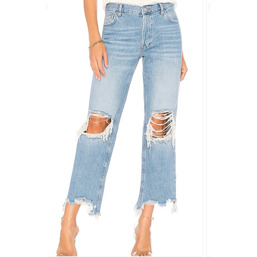 We The Free Maggie Distressed Straight Leg Button Fly Cropped High Rise Jeans 26